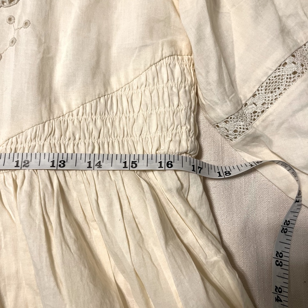 NWT- American Eagle Embroidered Puff Sleeve Cream Mini Dress - Picture 8 of 10